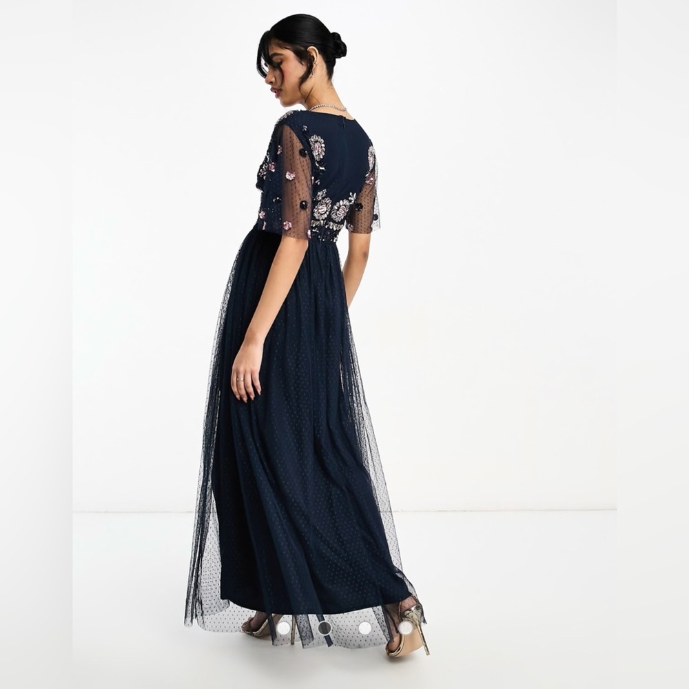 ASOS Maya embellished maxi dress with tulle skirt in navy